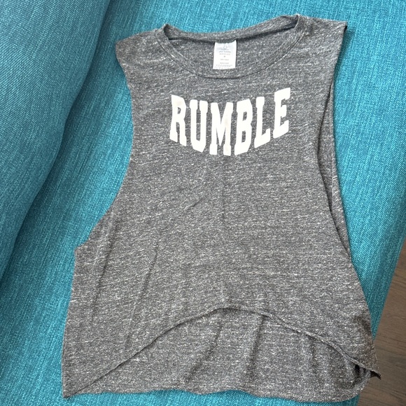 Women's cropped Heather Gray Muscle Tee with 'Rumble' 🥊🥊Print - Picture 1 of 3